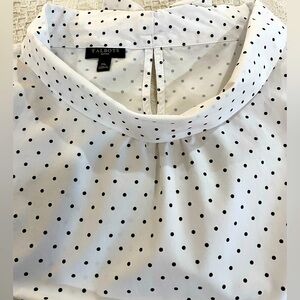 Talbots PM White & Black Dot Foldover Collar Sleeveless Blouse